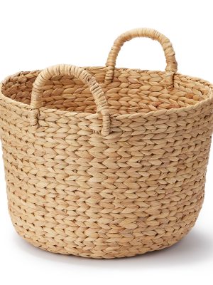 Water Hyacinth Basket with Handles - Round - Small Dia. 14.6 x H10.2