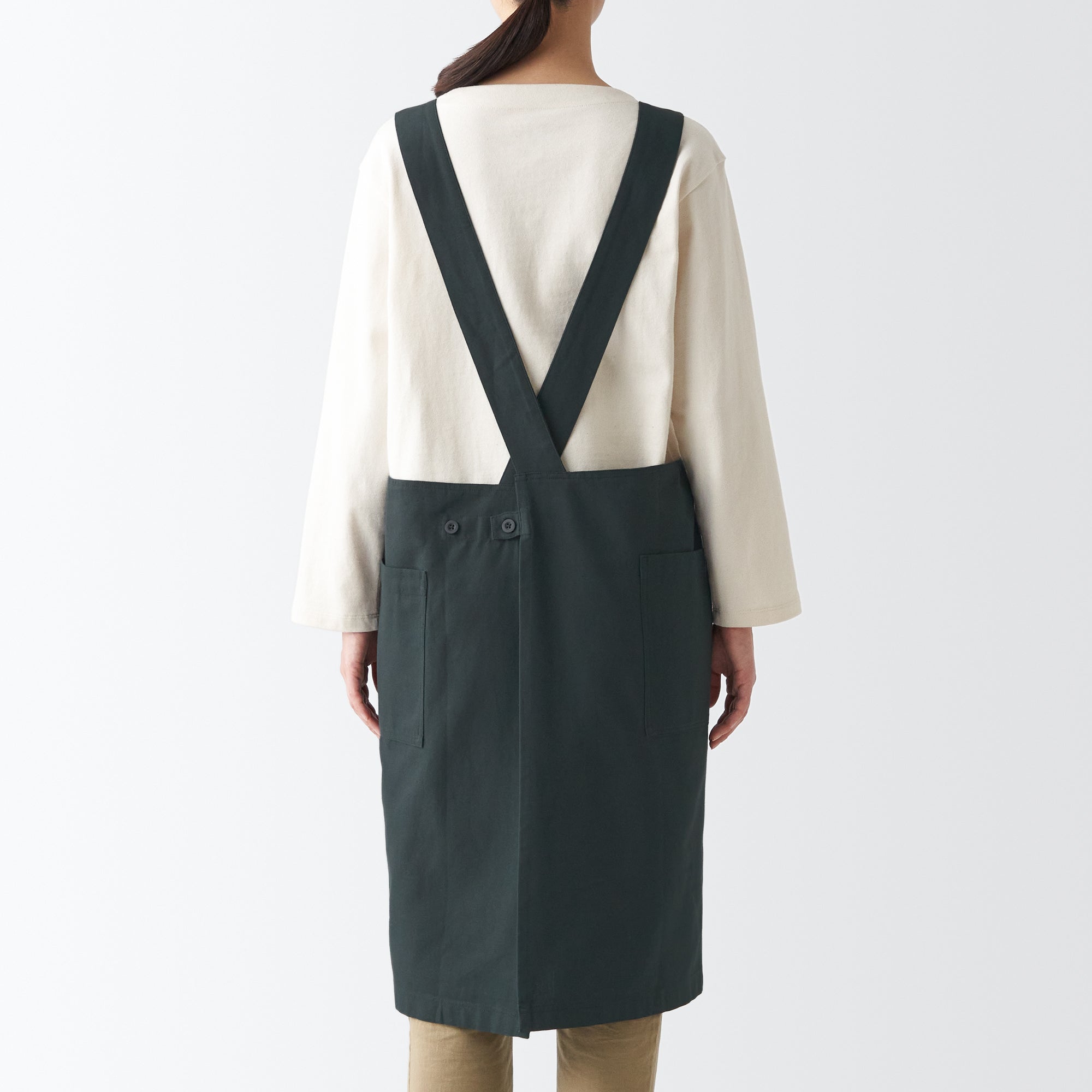 Plain Weave Cotton Shoulder Strap Apron - Dark Grey - Image 3