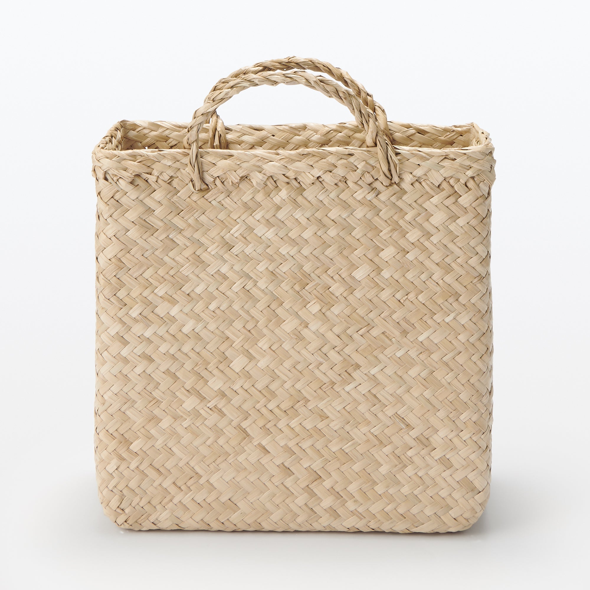 Seagrass Herringbone Basket with Handle - Small (W9.8 x D4.9 x H9.4) - Image 3