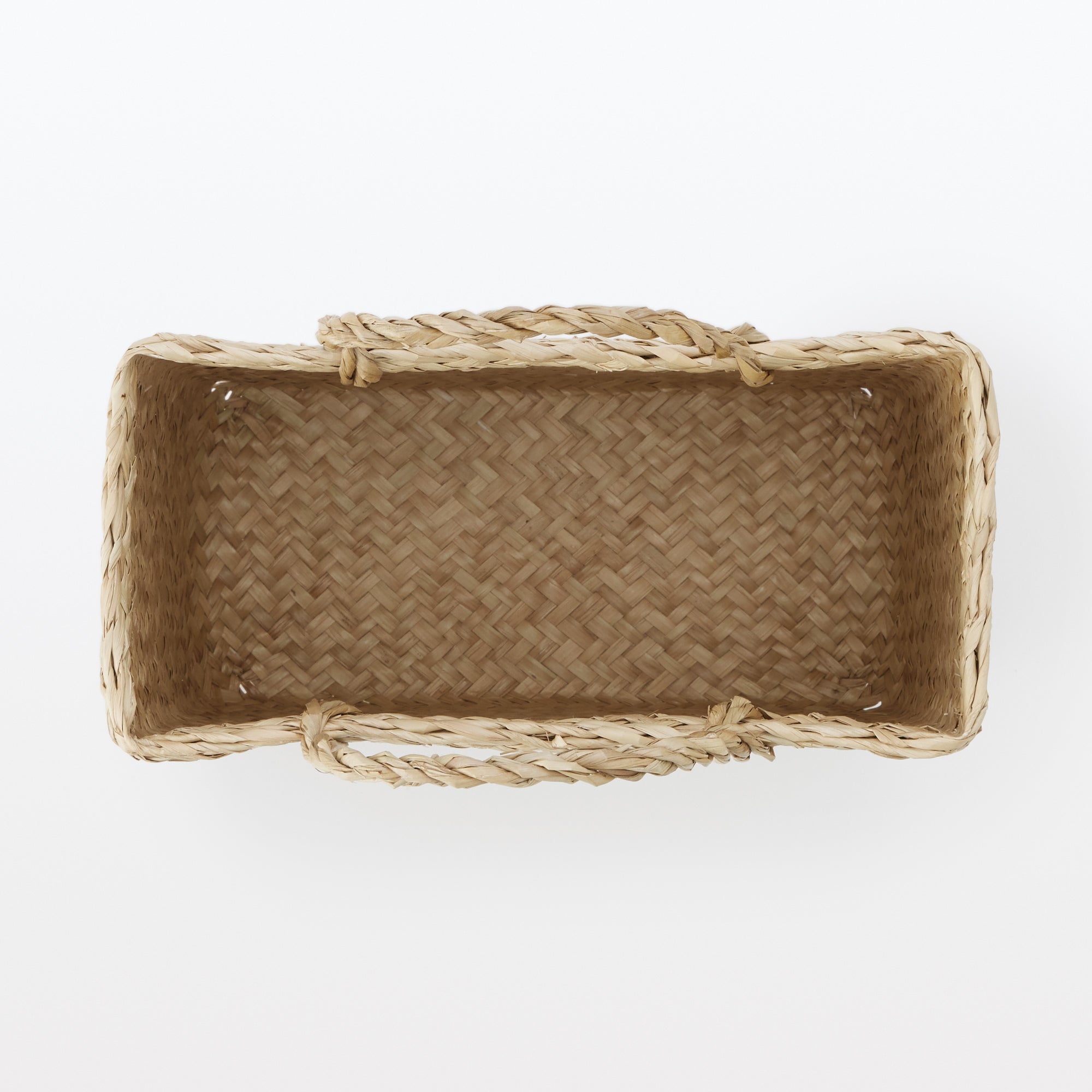 Seagrass Herringbone Basket with Handle - Small (W9.8 x D4.9 x H9.4) - Image 5