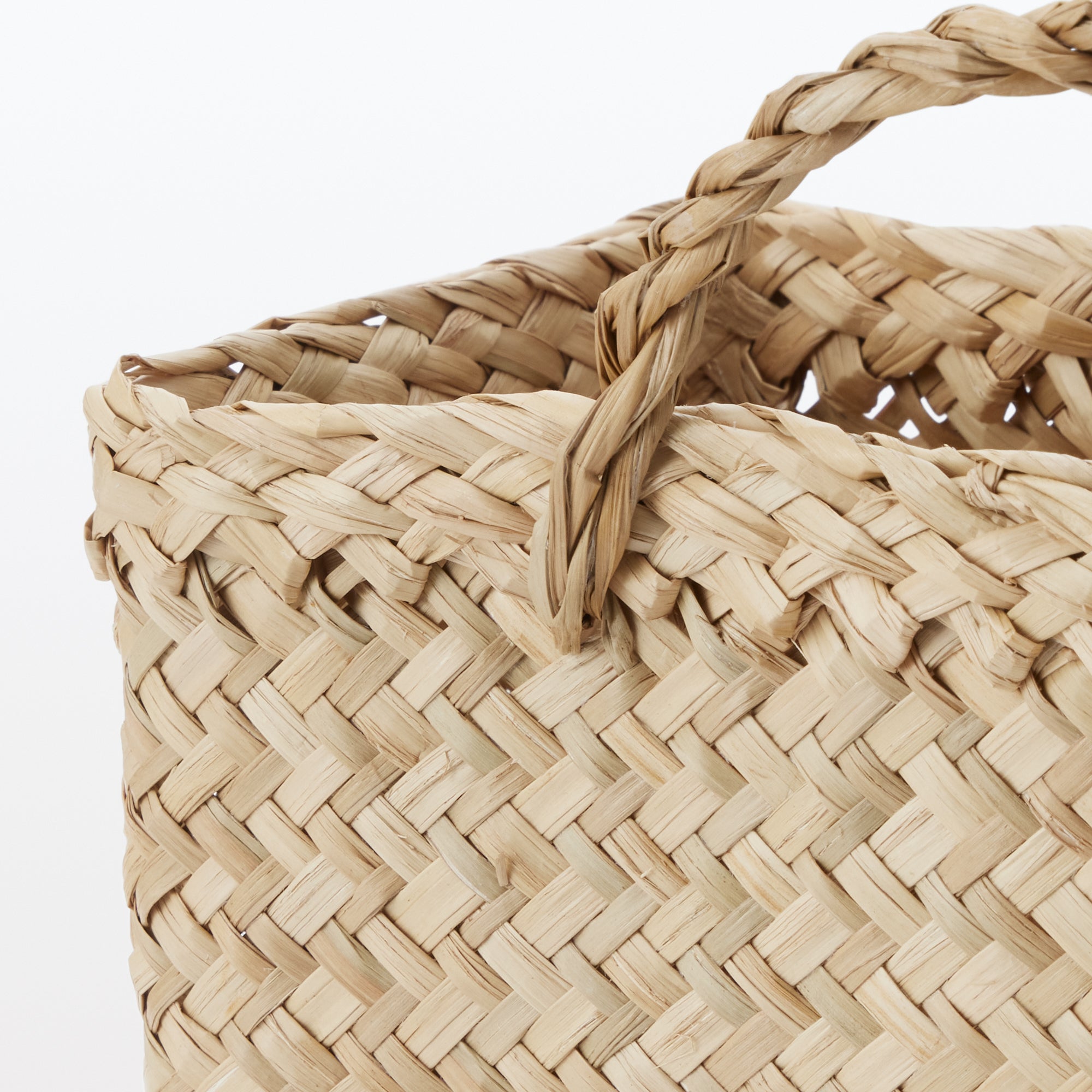 Seagrass Herringbone Basket with Handle - Small (W9.8 x D4.9 x H9.4) - Image 6