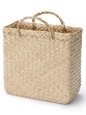 Seagrass Herringbone Basket with Handle - Small (W9.8 x D4.9 x H9.4)