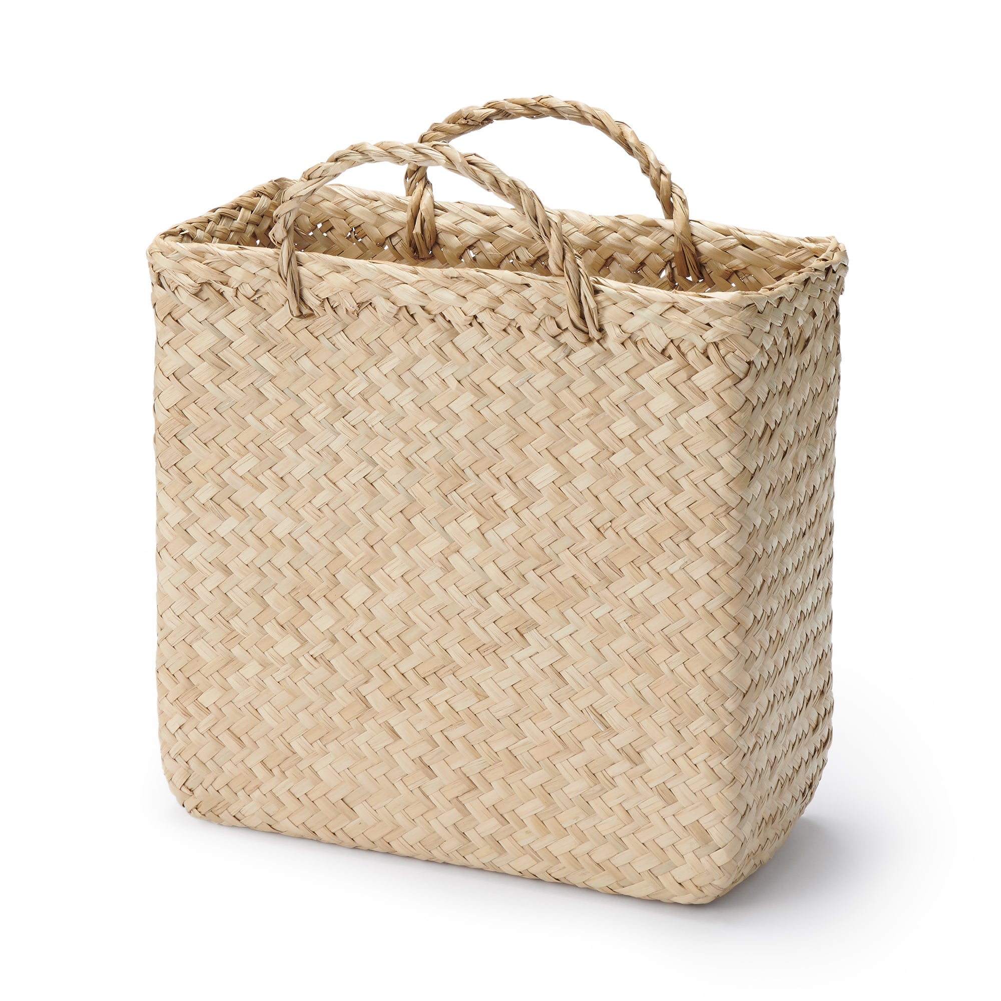 Seagrass Herringbone Basket with Handle - Small (W9.8 x D4.9 x H9.4)
