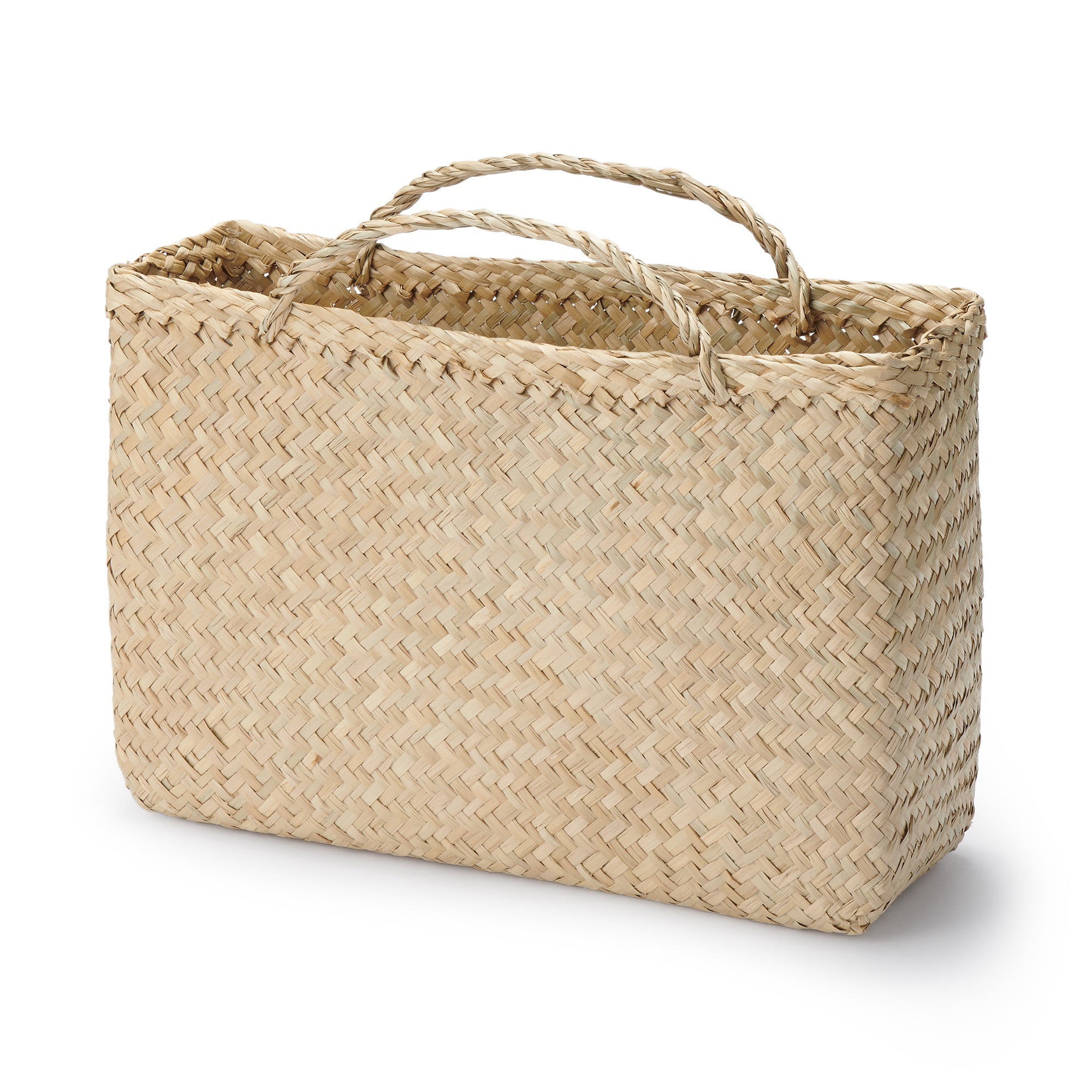 Seagrass Herringbone Basket with Handle - Large (W14.2 x D4.9 x H9.4)