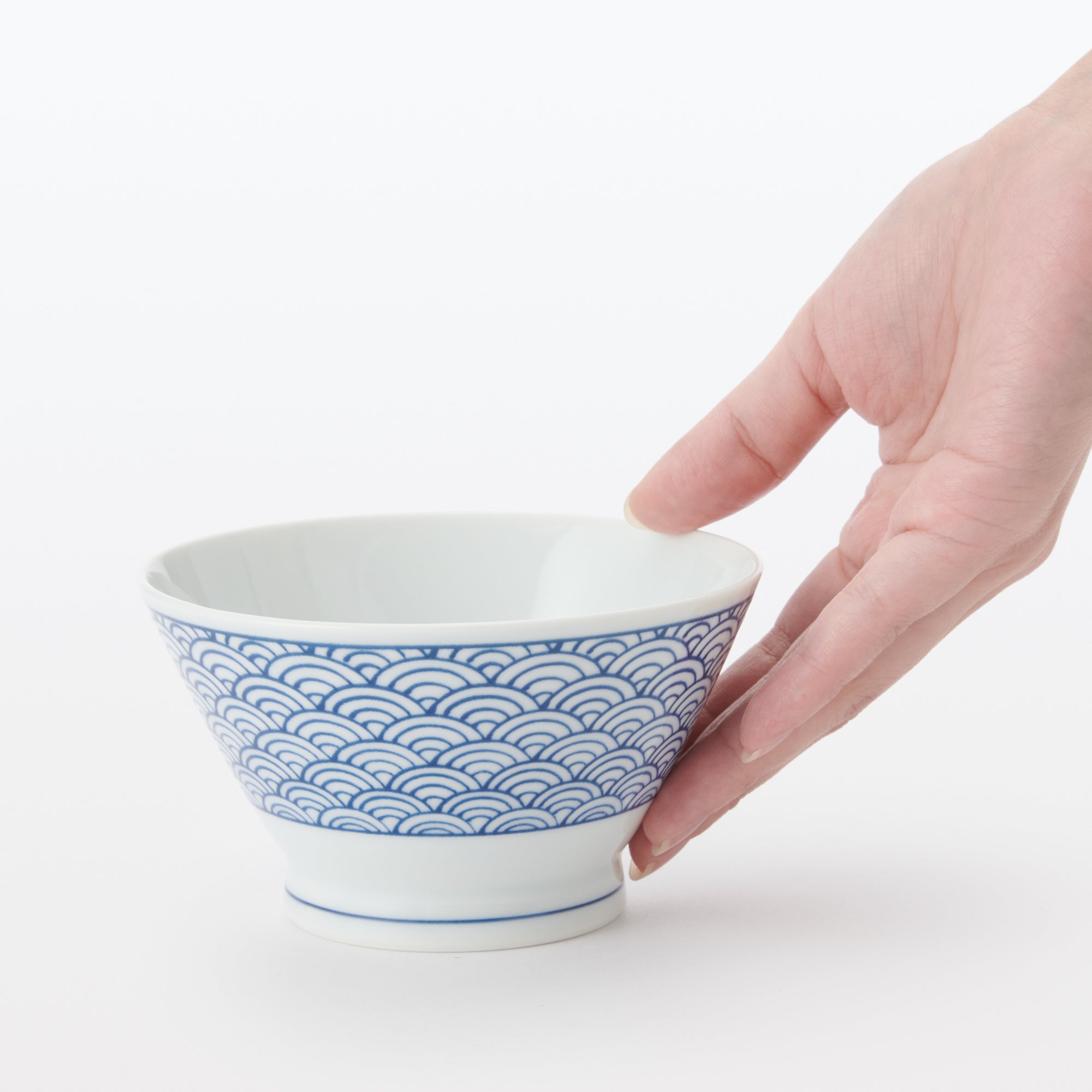 Hasami Ware Rice Bowl - Wave Pattern - Image 3