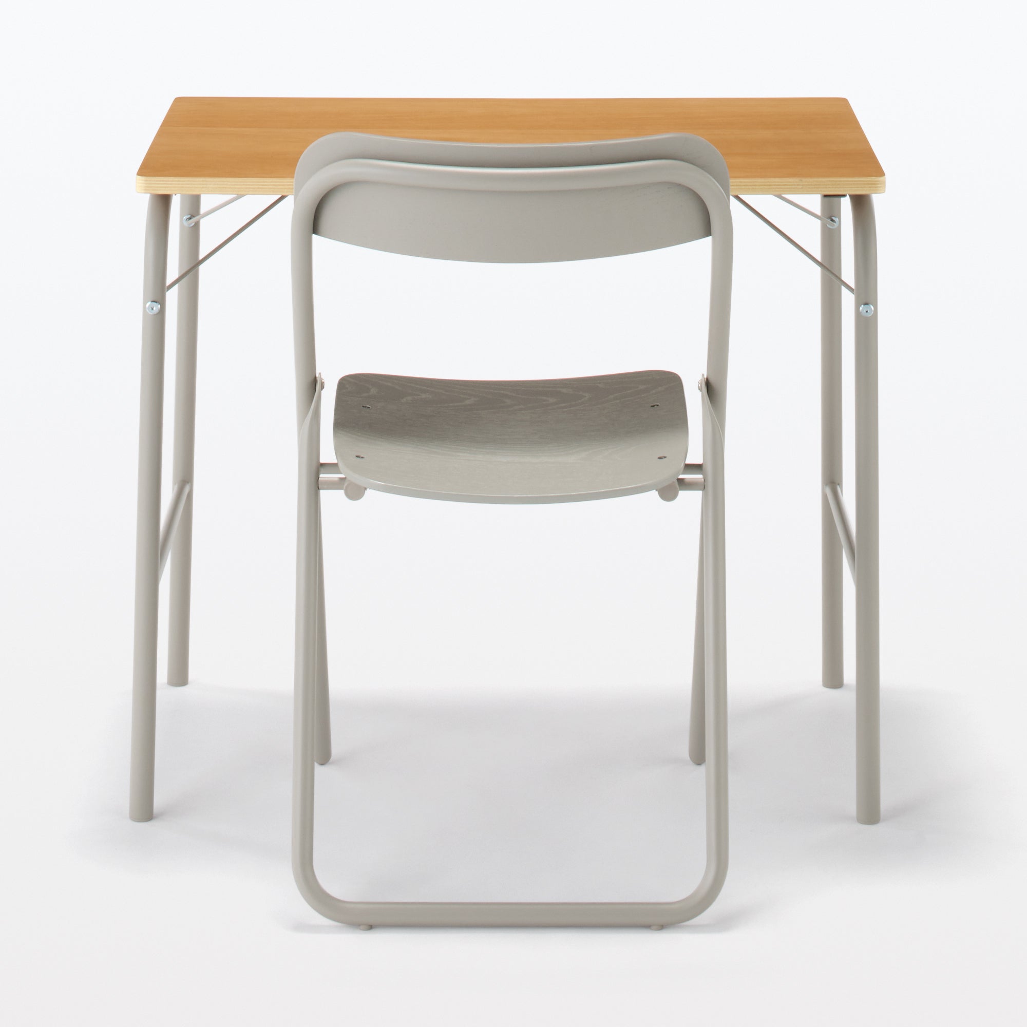 Steel Pipe Folding Chair with Wooden Seat - Warm Gray - Image 7