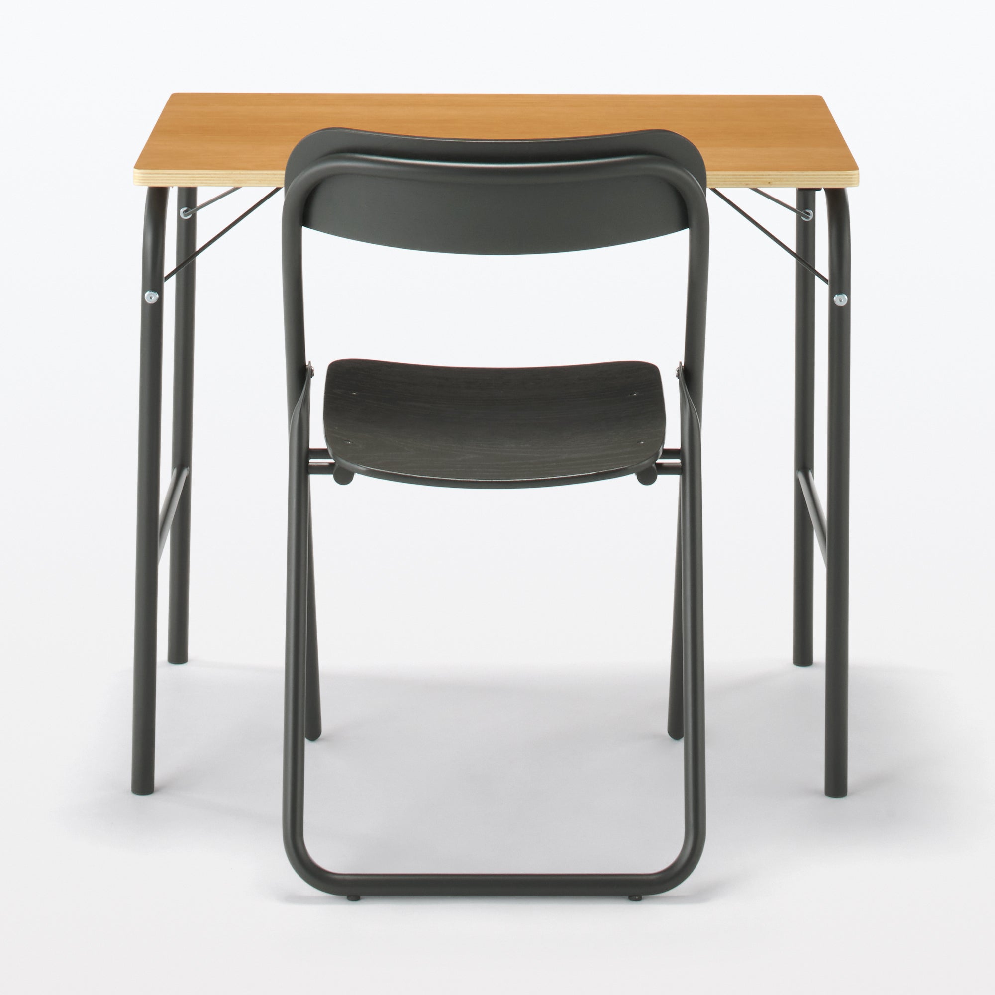 Steel Pipe Folding Chair with Wooden Seat - Dark Gray - Image 7