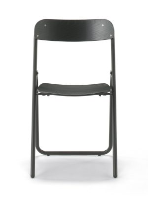 Steel Pipe Folding Chair with Wooden Seat - Dark Gray