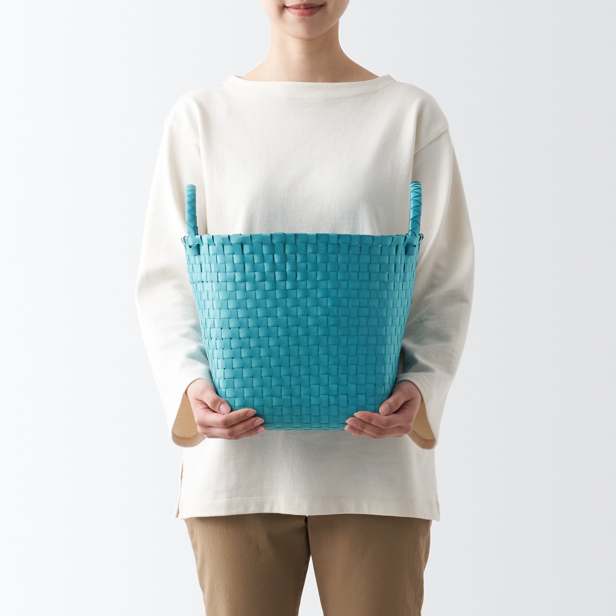 Recycled Polypropylene Strap Weave Basket - Blue - Medium (dia. 13 x H9.8) - Image 6