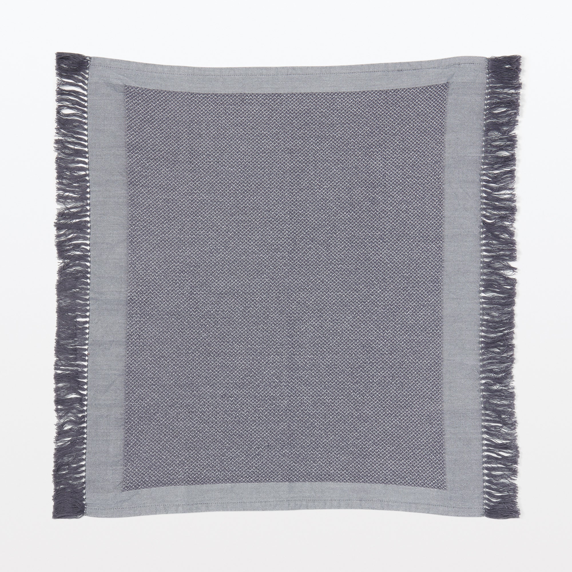 Indian Cotton Multipurpose Cloth with Fringes - Charcoal Gray - Image 3