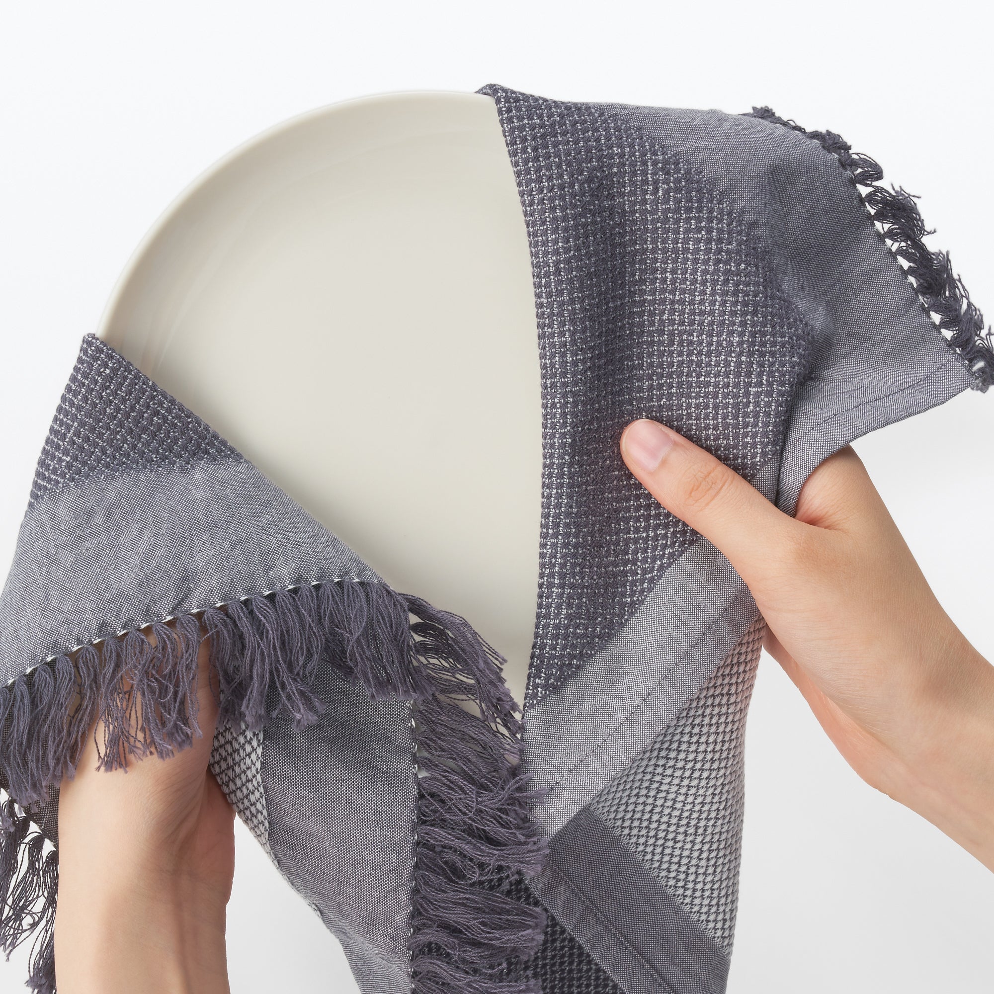 Indian Cotton Multipurpose Cloth with Fringes - Charcoal Gray - Image 2