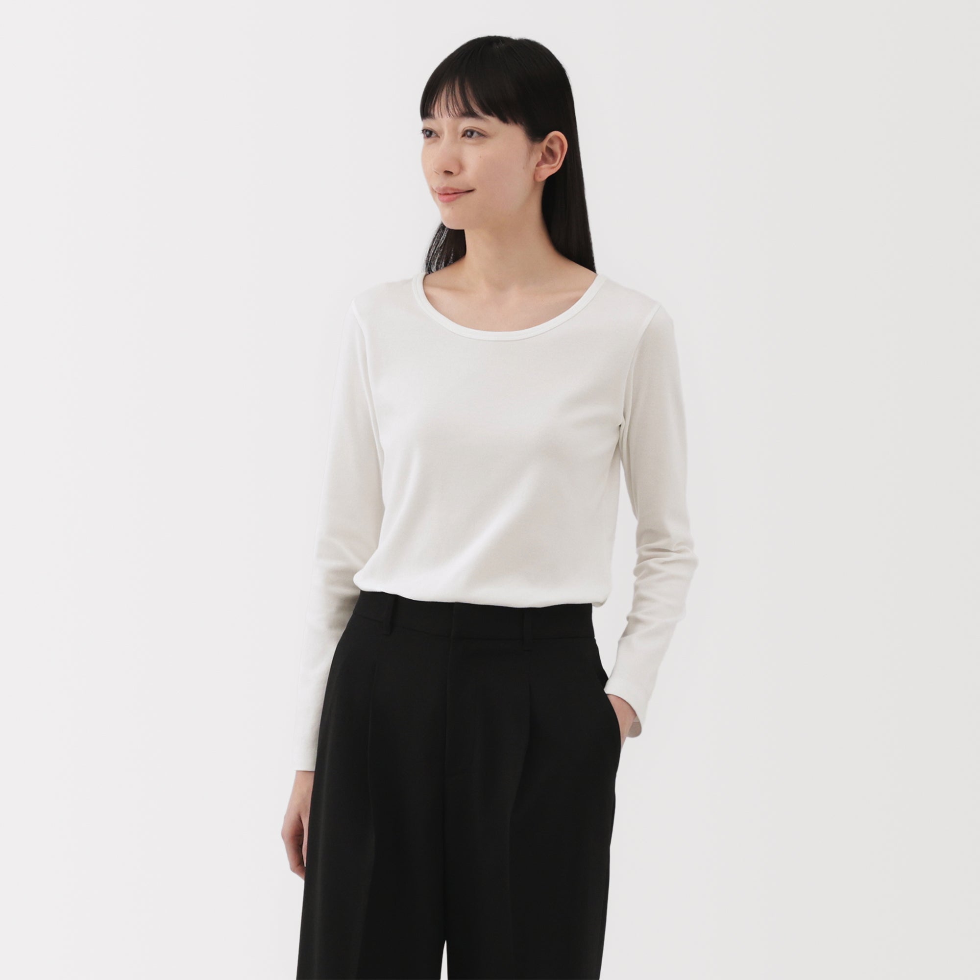 Women's Stretch Ribbed Crew Neck Long Sleeve T-Shirt - Image 12