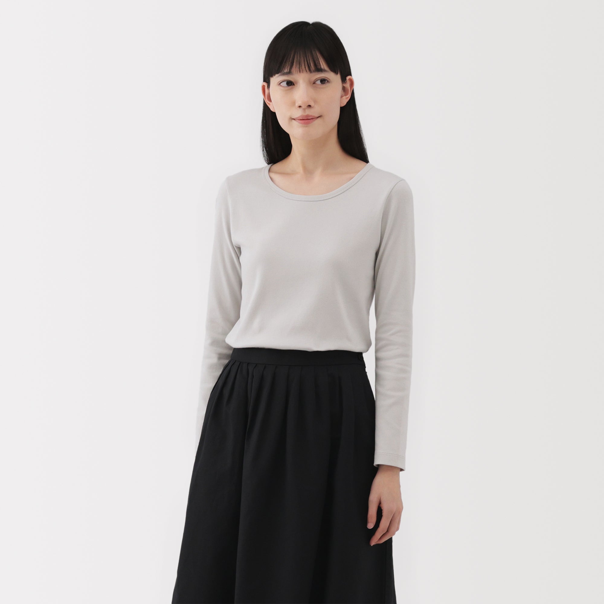 Women's Stretch Ribbed Crew Neck Long Sleeve T-Shirt - Image 30