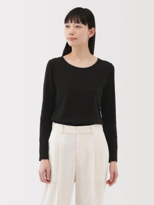 Women's Stretch Ribbed Crew Neck Long Sleeve T-Shirt