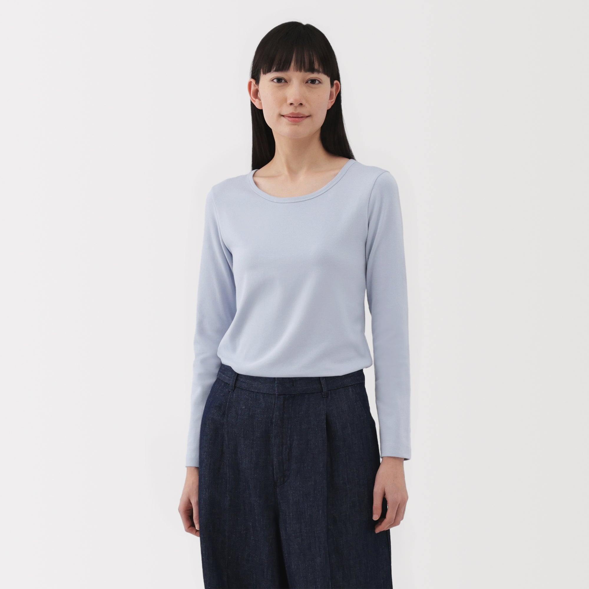 Women's Stretch Ribbed Crew Neck Long Sleeve T-Shirt - Image 21